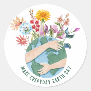 Blommigt Watercolor Earth Day Runt Klistermärke