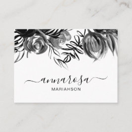 *~* Blommigt Watercolor Elegant Black Flowers Simp Visitkort