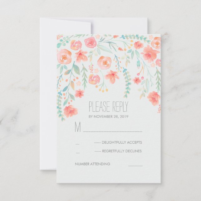 Blommigt Watercolor Elegant bröllop OSA kort (Framsida)