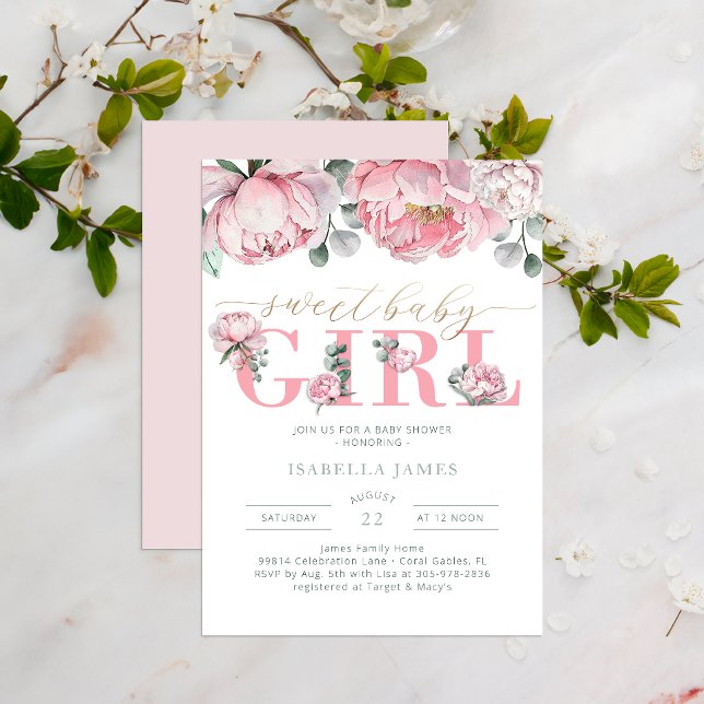 Blommigt Watercolor Eucalyptus Greenery Personlig Inbjudningar (Sweet Baby Girl Baby Shower Invite)