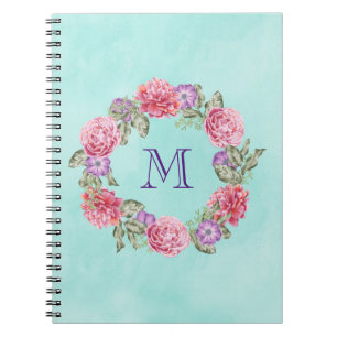 Blommigt Watercolor Flowers Anpassningsbar Monogra Anteckningsbok Med Spiral