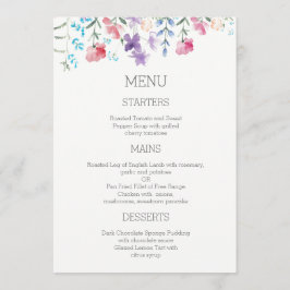 Blommigt Watercolor Garden WedWedding Menu Meny