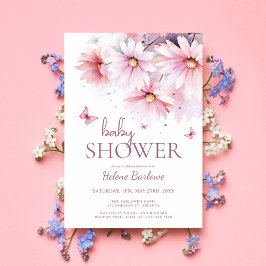 Blommigt Watercolor Girl Baby Shower Inbjudningar