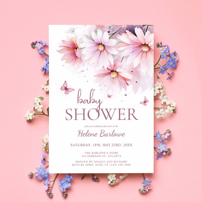 Blommigt Watercolor Girl Baby Shower Inbjudningar (Floral Watercolor Girl Baby Shower Invitation)