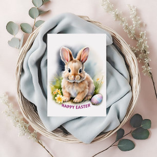 Blommigt Watercolor Glad påsk Bunny med ägg Julkort