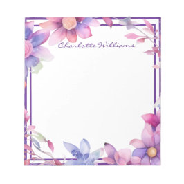 Blommigt Watercolor Gräns Personlig Anteckningsblock