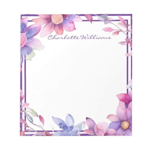 Blommigt Watercolor Gräns Personlig Anteckningsblock (Framsida)