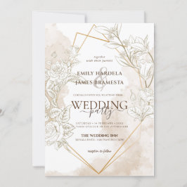 Blommigt Watercolor Guld Fremad Wedding bjudande Inbjudningar