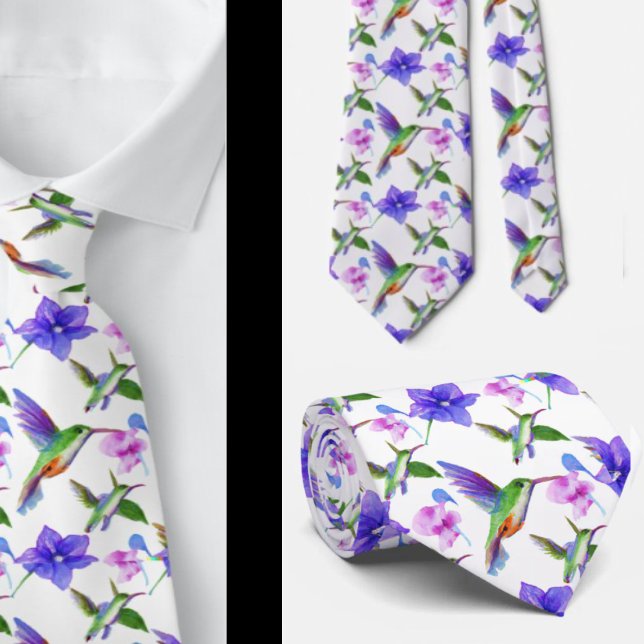 Blommigt Watercolor Hummingbird Flowers Neck Tie Slips (Skapare uppladdad)
