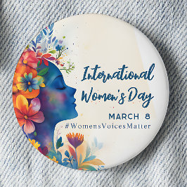Blommigt Watercolor Internationell Women's Day Knapp