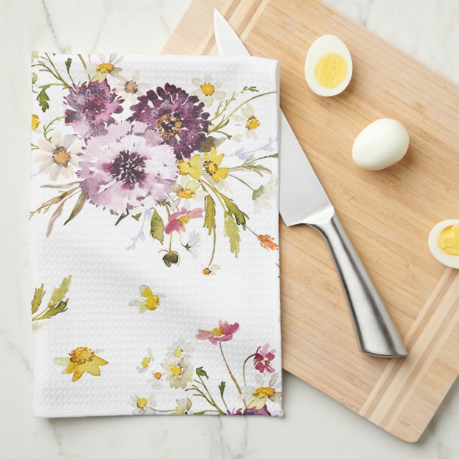 Blommigt Watercolor Kitchen Towel Kökshandduk (Vikt i Fjärdedel)