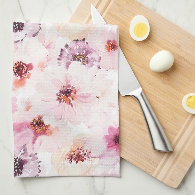 Blommigt Watercolor Kitchen Towel Kökshandduk (Vikt i Fjärdedel)