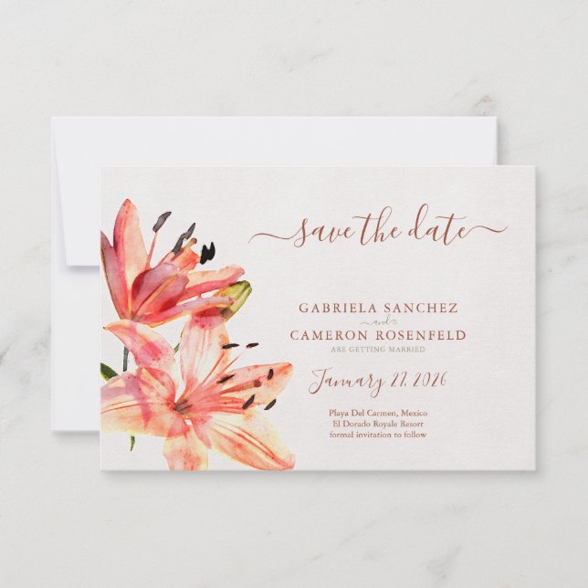 Blommigt Watercolor Lillies Terracotta (Framsida)