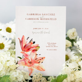 Blommigt Watercolor Lillies Terracotta Inbjudningar