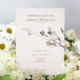 Blommigt Watercolor Magnolia Terracotta Inbjudningar