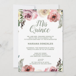 Blommigt Watercolor Mis Quince Quinceanera Inbjudningar