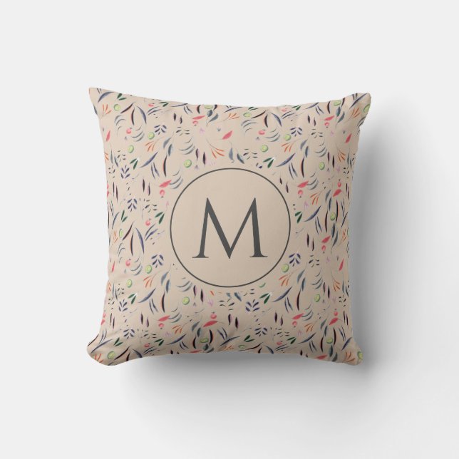 Blommigt Watercolor MONOGRAM Beige Kudde (Framsida)