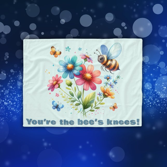 Blommigt Watercolor Monogram Du är Bees Knees Fleecefilt (Skapare uppladdad)