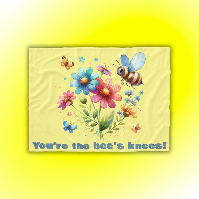 Blommigt Watercolor Monogram Du är Bees Knees Fleecefilt (Skapare uppladdad)