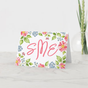 Blommigt Watercolor Monogram Stationery Tack Kort