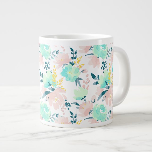 Blommigt Watercolor Mönster Jumbo Mugg (Framsida höger)