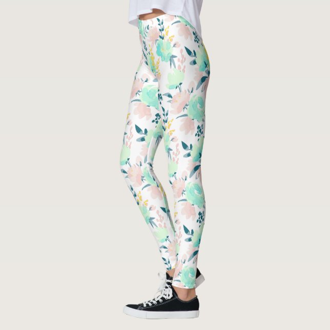 Blommigt Watercolor Mönster Leggings (Vänster)