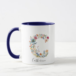 Blommigt Watercolor Namn & Brev C Monogram Mugg