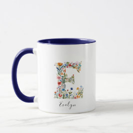 Blommigt Watercolor Namn & Brev E Monogram Mugg