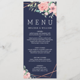 Blommigt Watercolor Navy Bröllop Meny