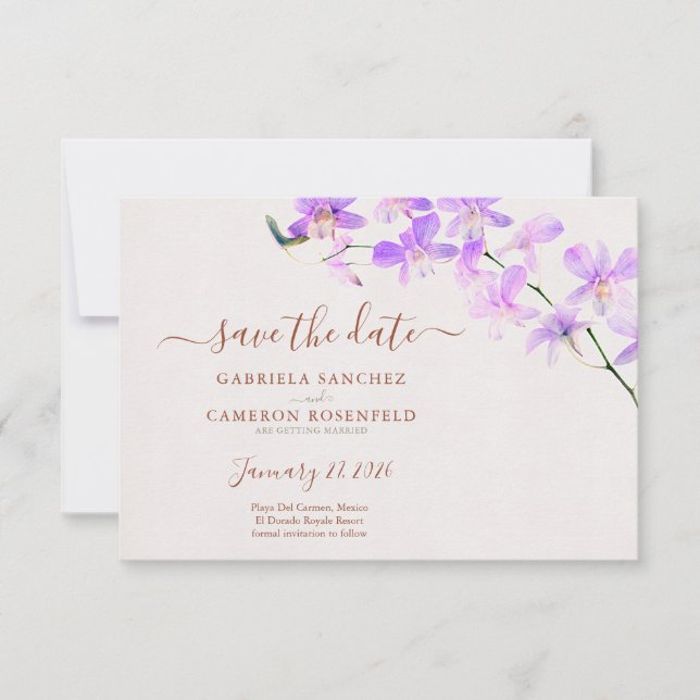 Blommigt Watercolor Orchids Terracotta Bröllop (Framsida)