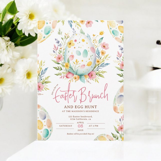 Blommigt Watercolor Påsk Brunch och Egg Hunt Inbjudningar (Floral Watercolor Easter Brunch and Egg Hunt Invitation)