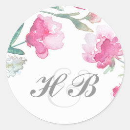 Blommigt Watercolor Peony Bröllop Runt Klistermärke