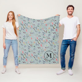 Blommigt Watercolor Personal Monogram Fleecefilt
