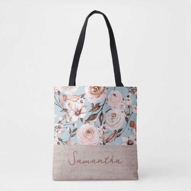 Blommigt Watercolor Personlig Namn Tygkasse (Framsida)