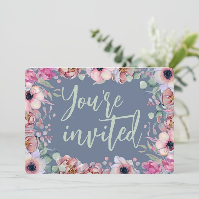 Blommigt Watercolor Personligt bröllp Inbjudningar (Stående Fram)