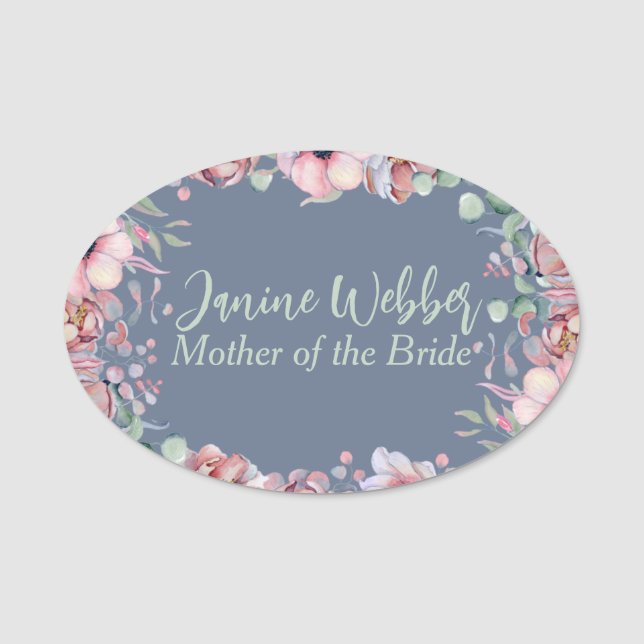 Blommigt Watercolor Personligt bröllp Namnbricka (Framsida)