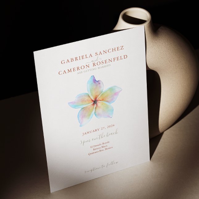 Blommigt Watercolor Plumeria Terracotta Bröllop Inbjudningar (Skapare uppladdad)