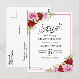 Blommigt Watercolor Ro Bröllop spara datum Vykort