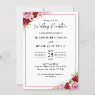 Blommigt Watercolor Ro Wedding Reception Inbjudningar