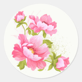 Blommigt Watercolor Rosa Peonies Flower Stickers Runt Klistermärke