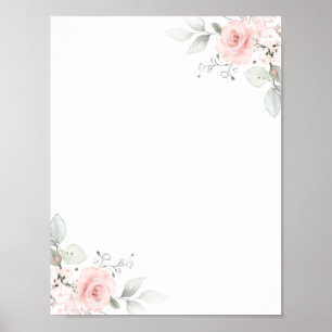 Blommigt Watercolor Rosa ros Girl BLANK Poster