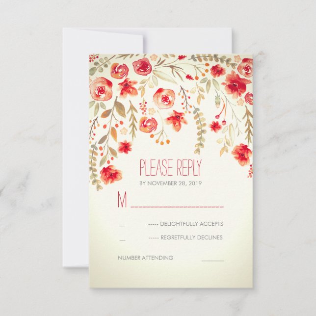 Blommigt Watercolor Rustic Bröllop OSA Cards Kort (Framsida)