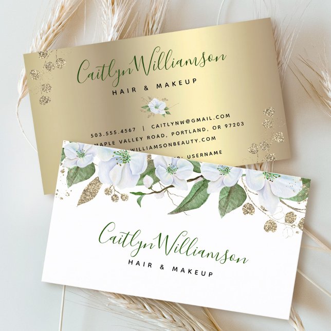 Blommigt Watercolor Snyggt Script Guld White Moder Visitkort (Skapare uppladdad)