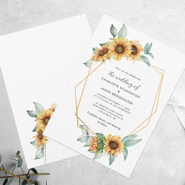 Blommigt Watercolor Solros Greenery Bröllop Inbjudningar (Floral Watercolor Sunflower Greenery Wedding Invitation)
