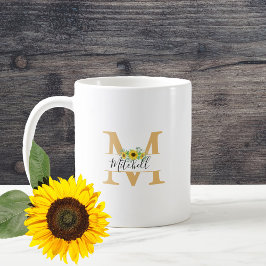 Blommigt Watercolor Sunblommor Monogram Namn Kaffemugg