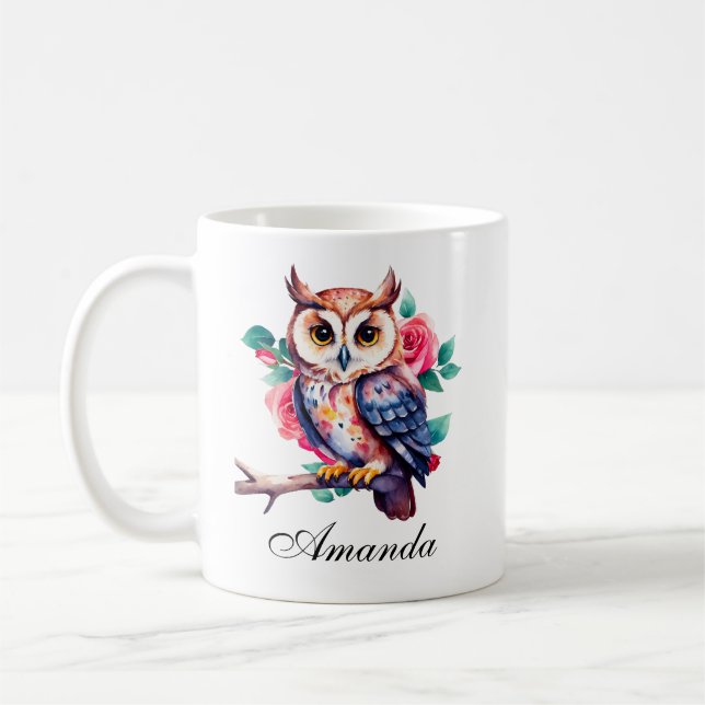 Blommigt Watercolor Uggla och Ro Kaffemugg (Vänster)