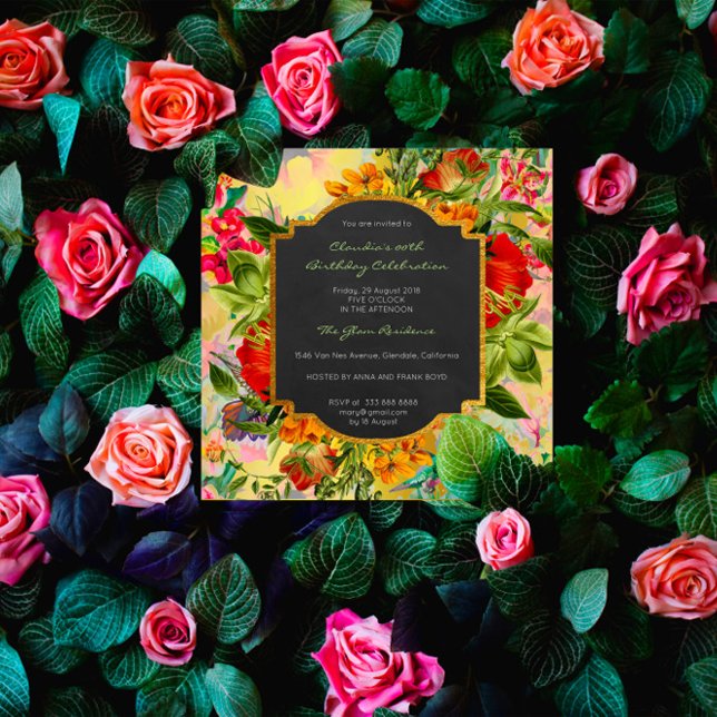 Blommigt Watercolor Vår Baroque Birthday Guld Inbjudningar (Skapare uppladdad)