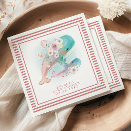 Blommigt Watercolor Whales Girl Baby Shower Pappersservett