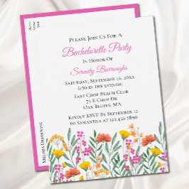 Blommigt Watercolor Wildblomma Bachelorette Party Inbjudan Vykort
