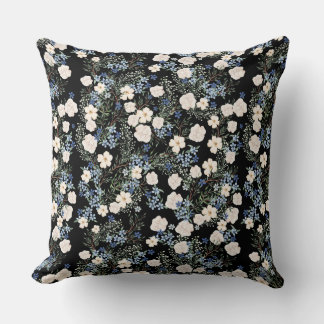 Blommigt Watercolor Wildblommes Rosa Blue Löv Kudde
